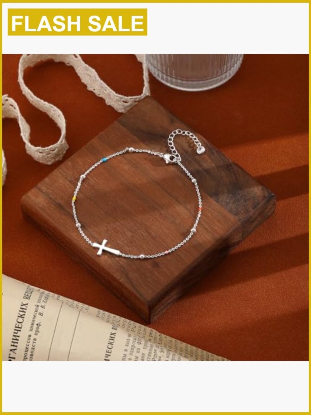 14K Gold Plated Cross Bead Anklet Waterproof Adjustable Dainty Summer Beach - Picture 6 of 7